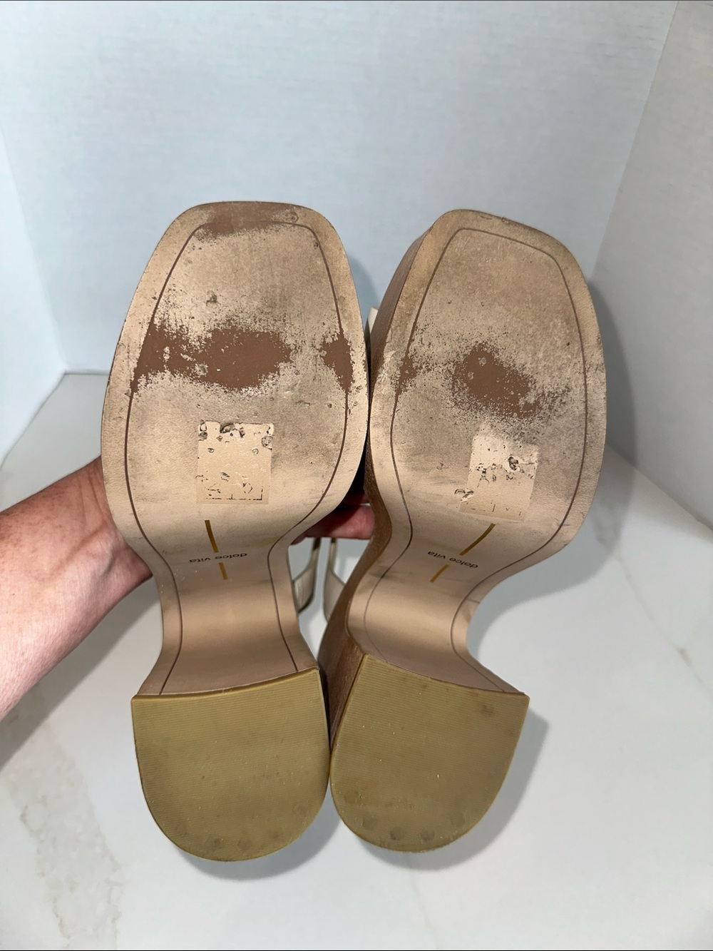 Dolce Vita Wallis Ivory Leather Wooden Platform High Heel Sandals - Picture 10 of 13